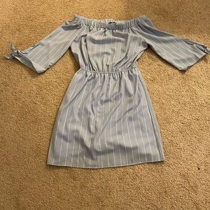 Powder blue and white off the shoulder dress